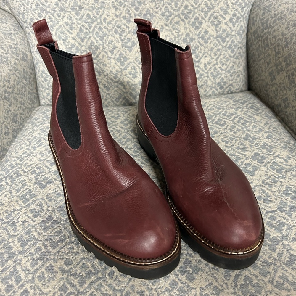 Maroon Leather Ankle Boots